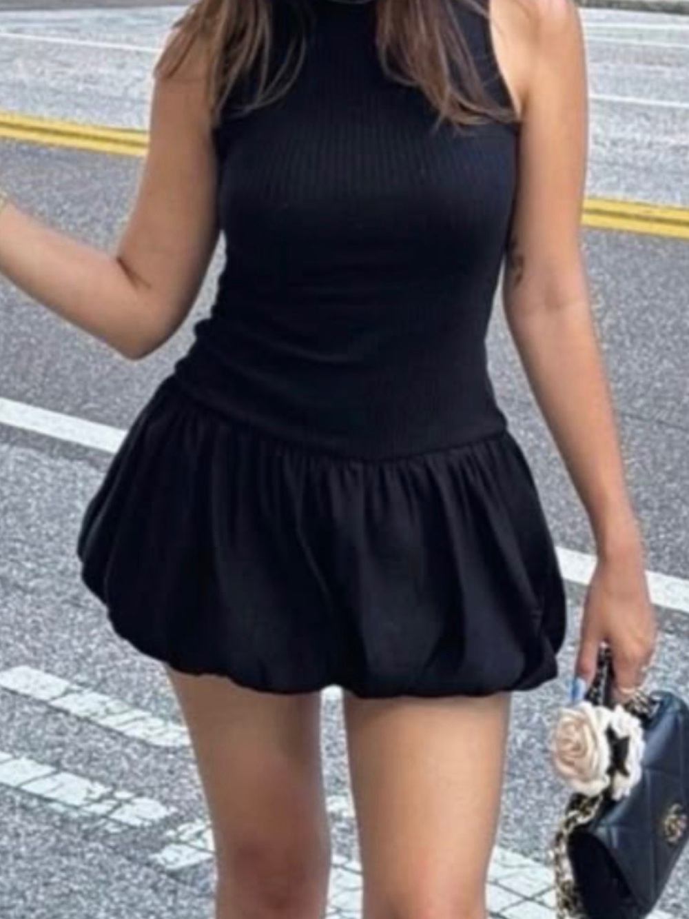 Zara Black Halter Dress with Bubble Hem
